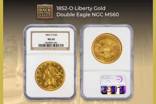 Rare 1852-O Liberty Gold Double Eagle MS60