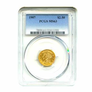 1907 $2.50 Liberty Gold Quarter Eagle PCGS MS63