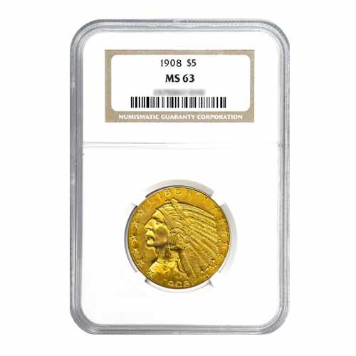 1908 $5 Indian Gold Half Eagle MS63