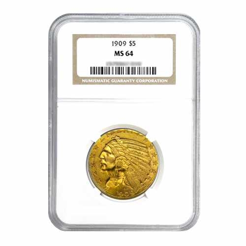1909 $5 Indian Gold Half Eagle MS64