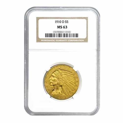 1910-D $5 Indian Gold Half Eagle MS63