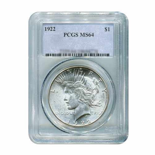 1922 $1 Peace Silver Dollar - PCGS MS64