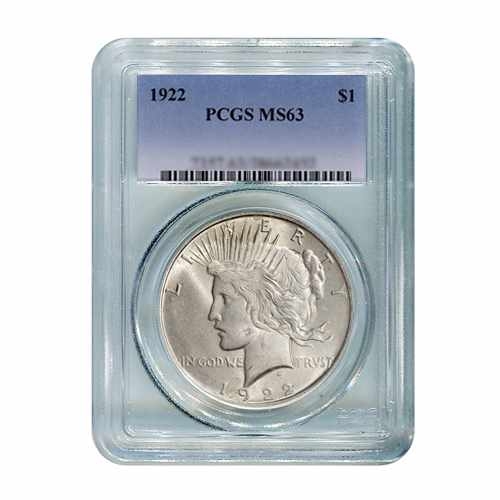 1922 $1 Peace Silver Dollar - PCGS MS63