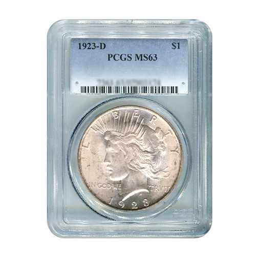 1923-D $1 Peace Silver Dollar - PCGS MS63