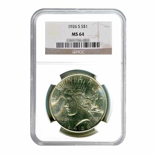 1926-S $1 Peace Silver Dollar - NGC MS64