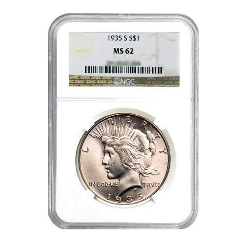 1935-S $1 Peace Silver Dollar - NGC MS62