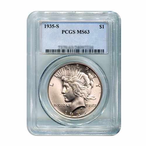 1935-S $1 Peace Silver Dollar - PCGS MS63