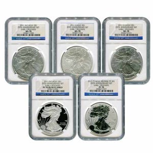 2011 25th Anniversary Silver American Eagle Set MS/PF70