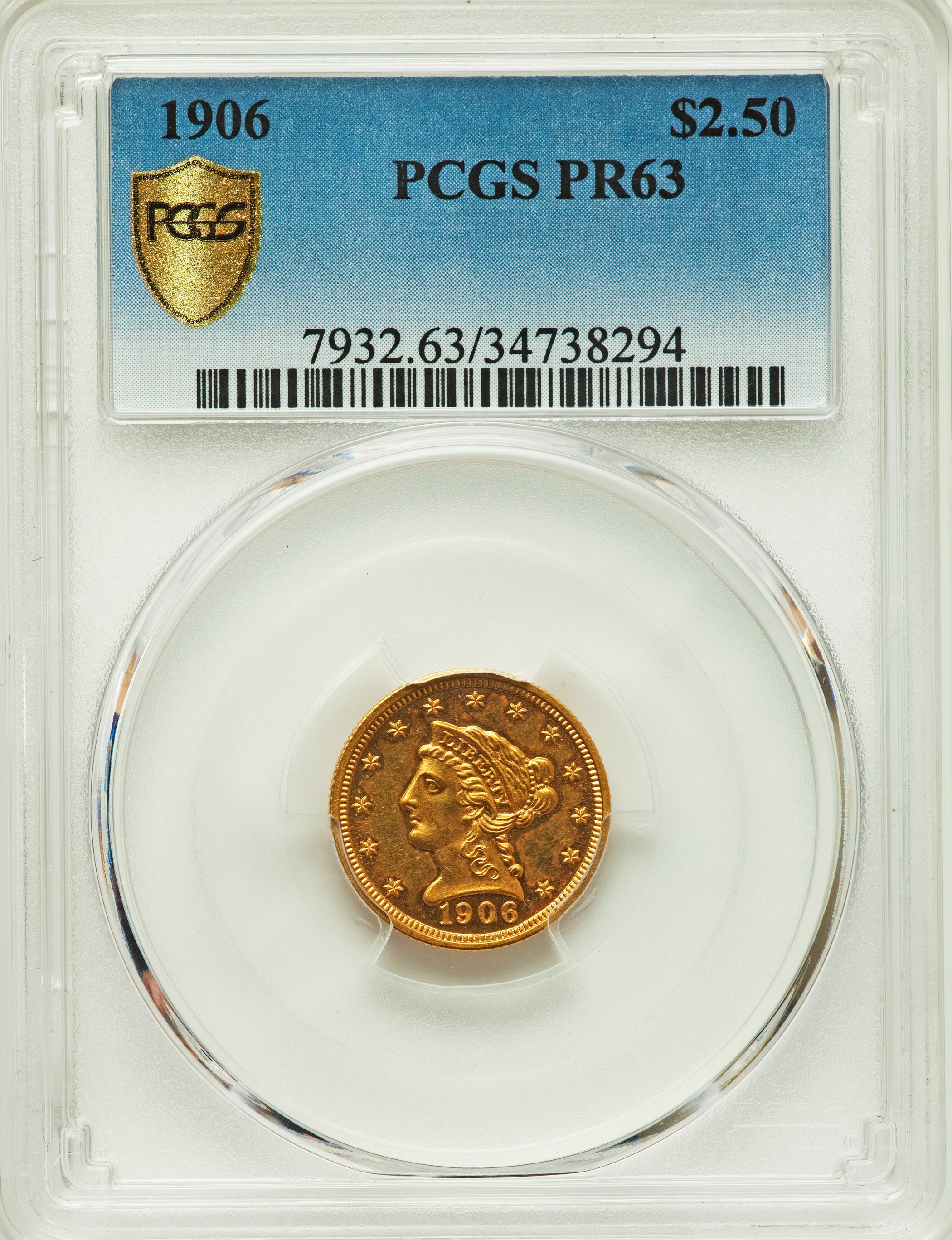 1906 $2.50 Liberty Gold Quarter Eagle PCGS MS63