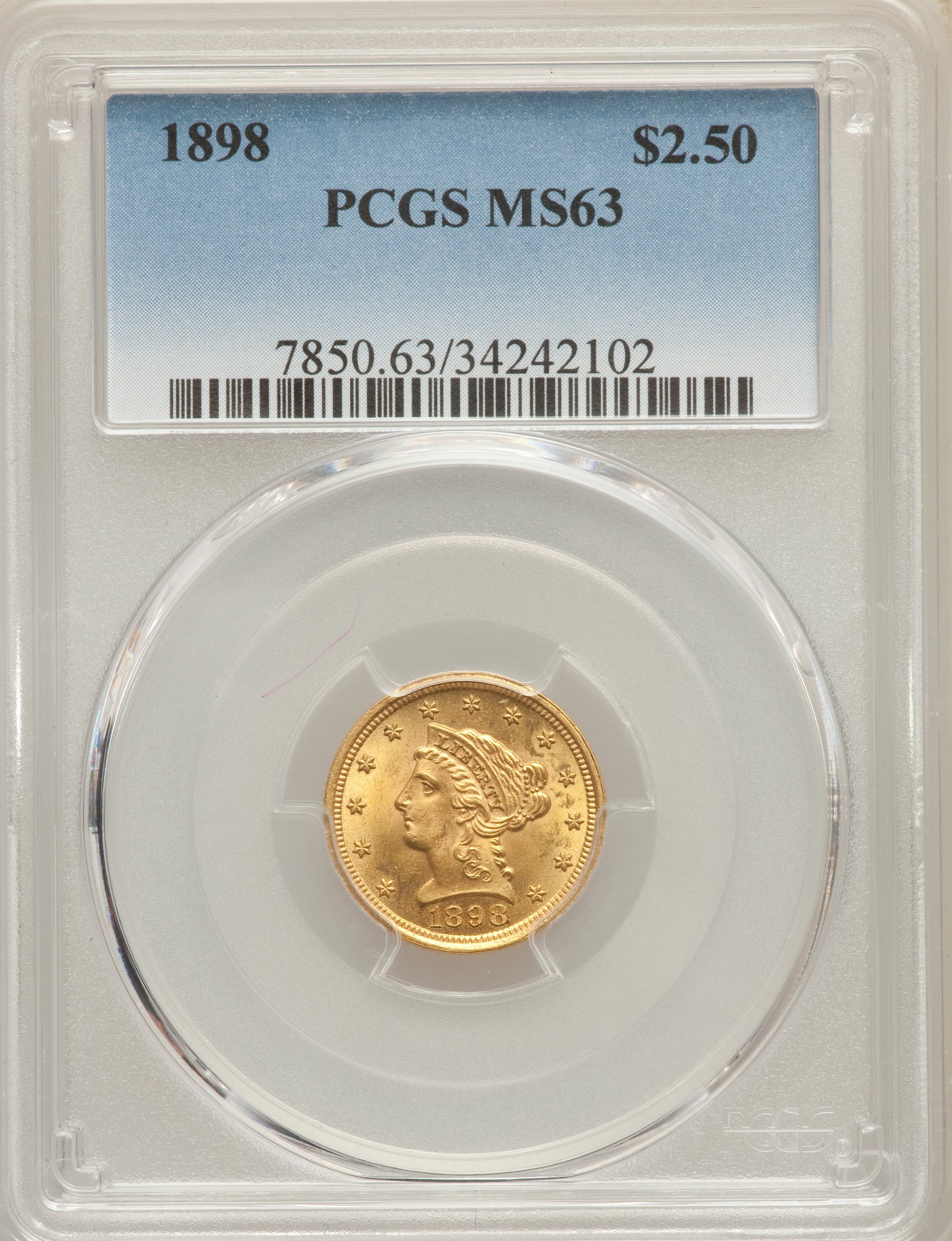 1898 $2.50 Liberty GOLD Quarter Eagle PCGS MS63