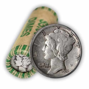 90% Silver Mercury Dime 50 Coin Roll Avg Circ