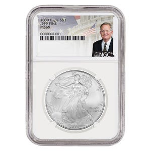 2000 Silver American Eagle MS69 Coin - David Ryder Label