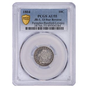 1804 Ten Cents Draped Bust 13 Star Reverse Parmalee Bareford Lovejoy PCGS AU55