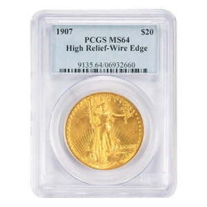 1907 $20 Saint Gaudens High Relief Wire Rim PCGS MS64
