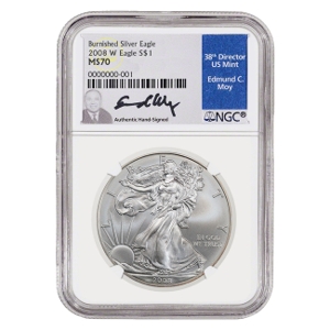 2008 1 oz Silver American Eagle Burnished MS70 Coin