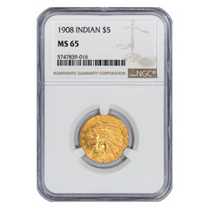 1908 $5 Indian Gold Half Eagle NGC MS65