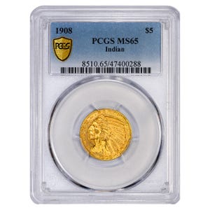 1908 $5 Indian Gold Half Eagle PCGS MS65