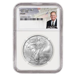 2009 Silver American Eagle MS69 Coin - David Ryder Label