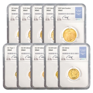 10 Piece U.S. Gold Type Set Ed Moy Signature Label NGC MS63