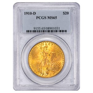 1910-D $20 Saint Gaudens PCGS MS65