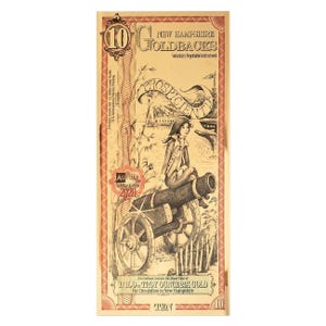 10 New Hampshire Goldback Aurum Gold Foil Note