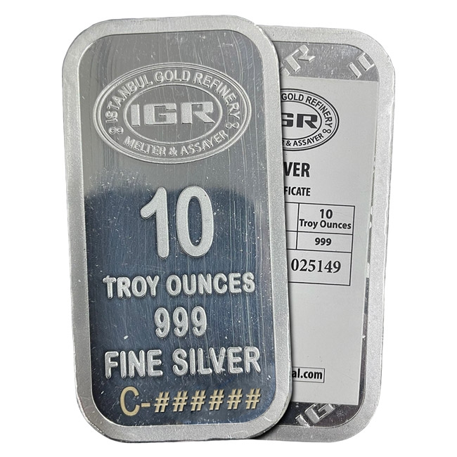 10 oz Silver IGR Bar w/Assay