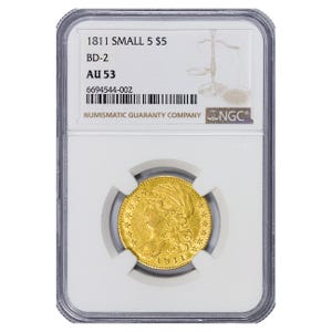 1811 $5 Capped Bust Gold Half Eagle Small 5 NGC AU53