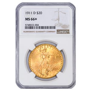 1911-D $20 Saint Gaudens NGC MS66+