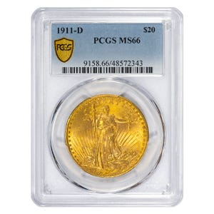 1911-D $20 Saint Gaudens PCGS MS66