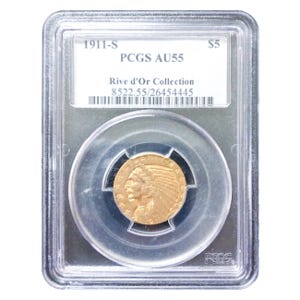 1911-S $5 Indian Gold Half Eagle PCGS AU55