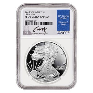 2013 $1 Silver American Eagle PF70 Ed Moy Signature Slab