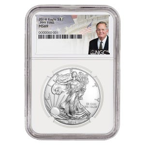 2016 Silver American Eagle MS69 coin - David Ryder label