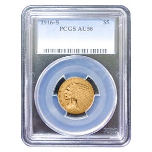 1916-S $5 Indian Gold Half Eagle PCGS AU58