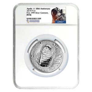 Apollo 11 2019-P $1 Silver Commemorative Proof 70 Coin