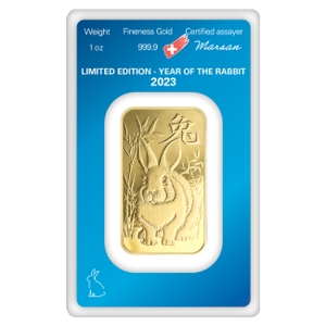 1 oz Gold Heraeus Lunar Rabbit Bar