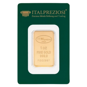 1oz Gold Italpreziosi Bar in assay, obverse side