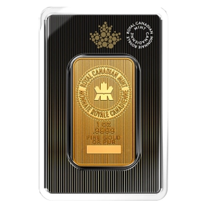 1 oz Gold Royal Canadian Mint Bar New Packaging Obverse