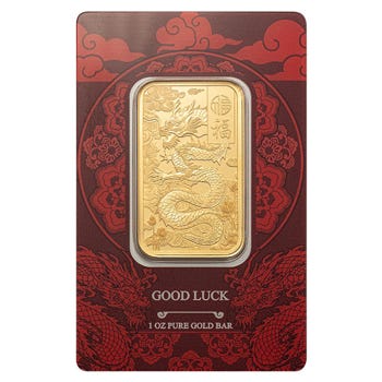 1oz Gold Bar Pamp Suisse Good Luck Yellow Dragon in Assay