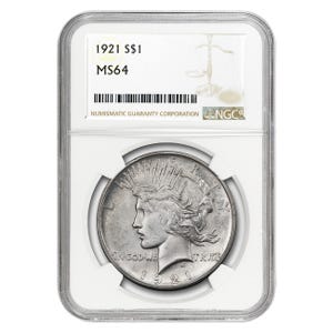 1921 $1 Peace Silver Dollar - NGC MS64