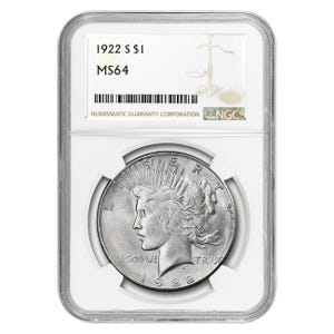 1922-S $1 Peace Silver Dollar - NGC MS64