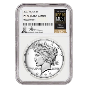 2023 $1 Peace Silver Dollar Proof 70 Coin - Miles Standish