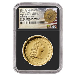 2024 230th Anniversary Gold Flowing Hair High Relief Proof 70 Coin