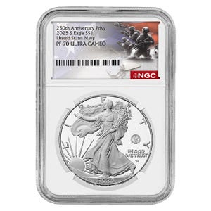 2025 250th Anniversary Silver Eagle Navy Privy Proof 70 Coin