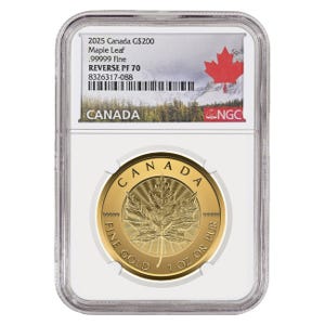 2025 1oz $200 Gold Maple Leaf Reverse PF70 Coin