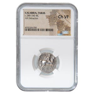 Boy and Dolphin, c. 280-240 BC, CALABRIA, TARAS, AR Didrachm, NGC ChVF