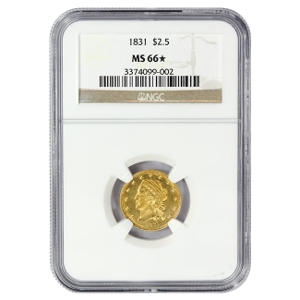 1831 $2.5 Capped Head Gold Quarter Eagle (Left) NGC MS66*