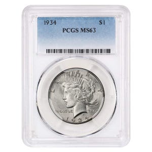1934 $1 Peace Silver Dollar - PCGS MS63