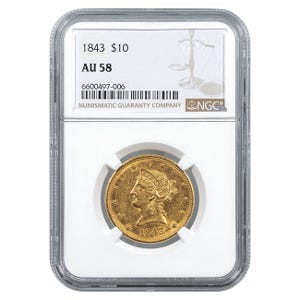 1843 $10 Liberty Gold Eagle NGC AU58