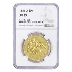 1851-O $20 Liberty Gold Double Eagle NGC AU55