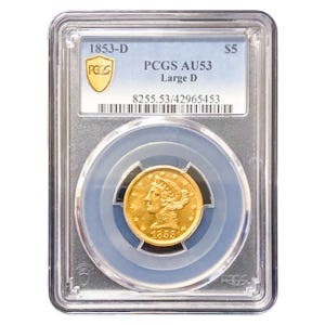 1853-D $5 Liberty Gold Half Eagle PCGS AU53